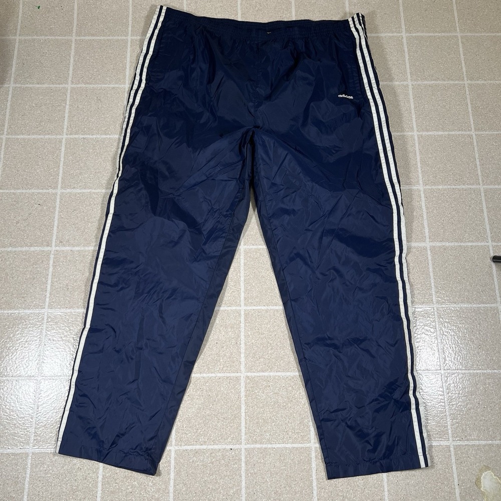 Vintage Adidas Windbreaker Track Pants Men's 2XL Warm-Up Y2K Blue Navy Lined